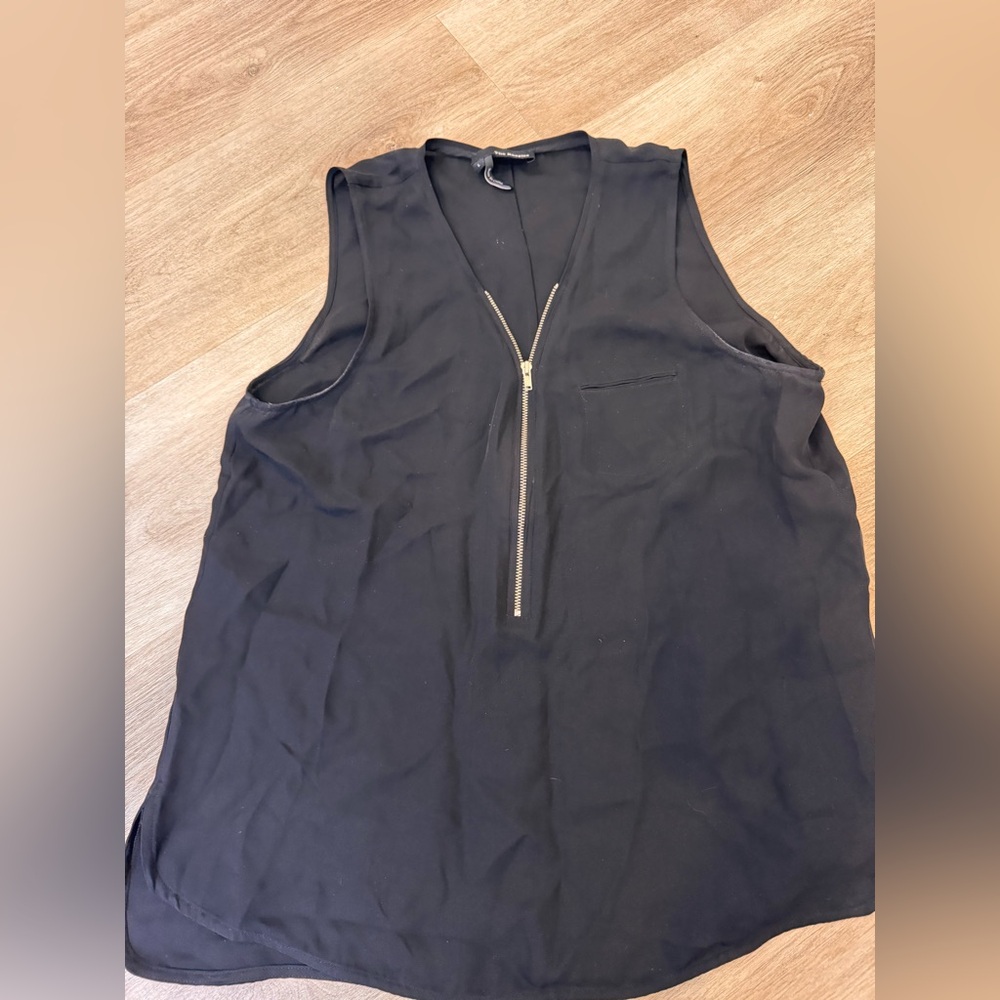 The Kooples 100% silk black shell tank with half zip and fake side pocket size L